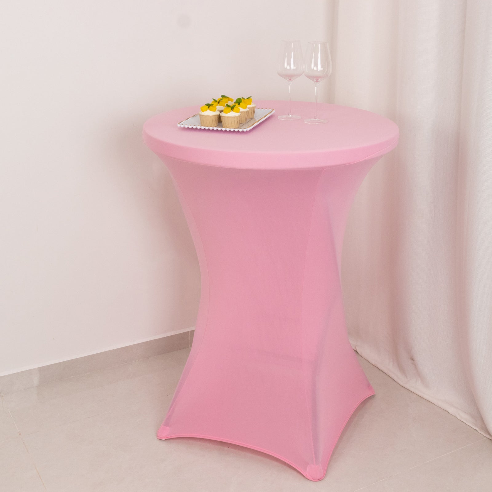 Spandex 24"-32" Round Cocktail Table Cover Pink - Easy to Maintain Stretch Fitted Highboy Tablecloth
