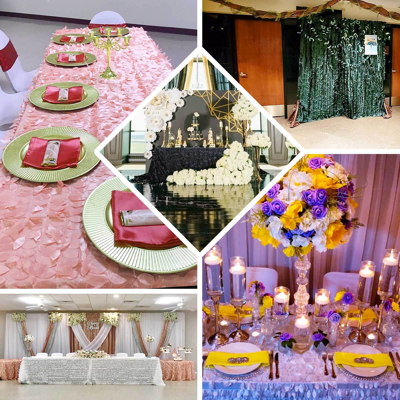 Taffeta 90"x156" Rectangle Tablecloth Dusty Rose | 3D Leaf Petal Design Seamless Table Cover