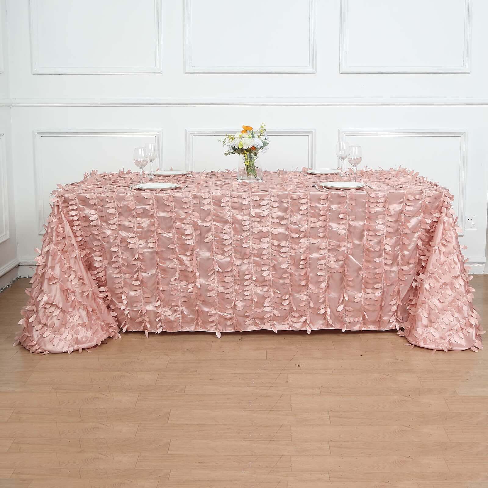 Taffeta 90"x156" Rectangle Tablecloth Dusty Rose | 3D Leaf Petal Design Seamless Table Cover