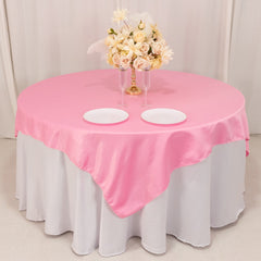 Lamour Satin 72"x72" Table Overlay Square Tablecloth Pink - Smooth Finish Table Topper