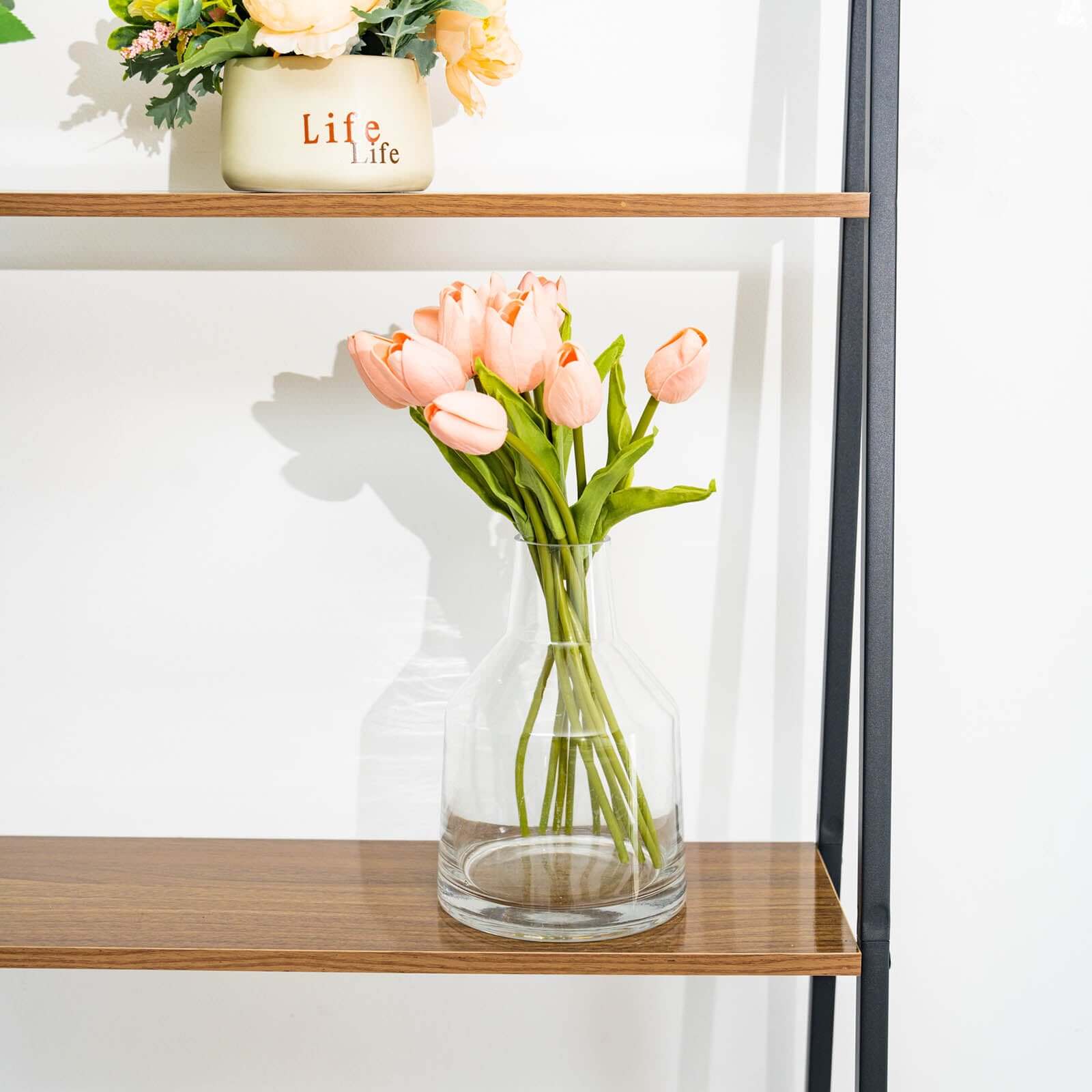 5ft 4-Tier Metal Leaning Ladder Bookshelf Stand With Natural Wood Racks for Events