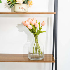 5ft 4-Tier Metal Leaning Ladder Bookshelf Stand With Natural Wood Racks for Events