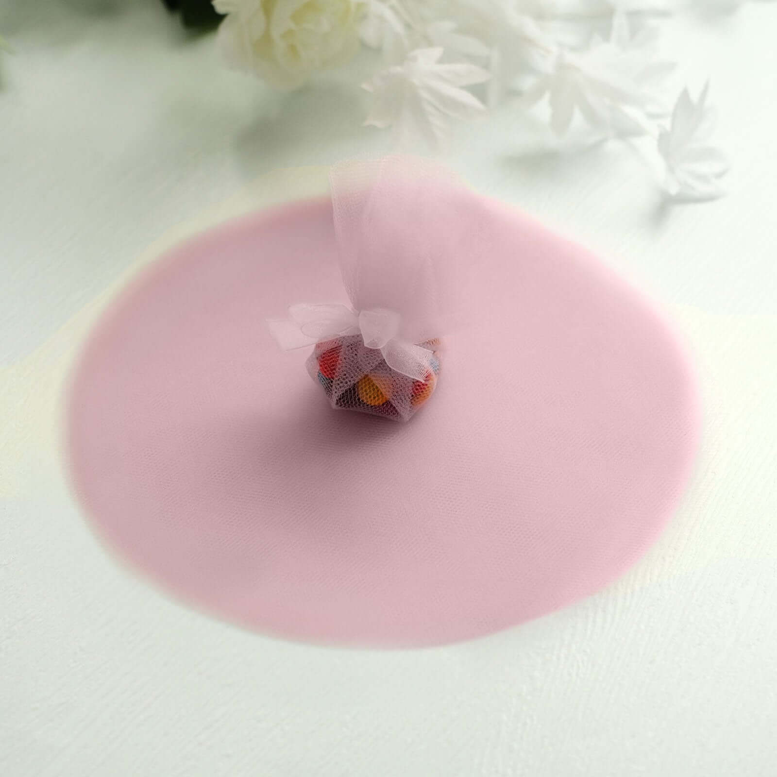25 Pack 9" Pink Sheer Nylon Tulle Circles Favor Wrap, DIY Craft Fabric