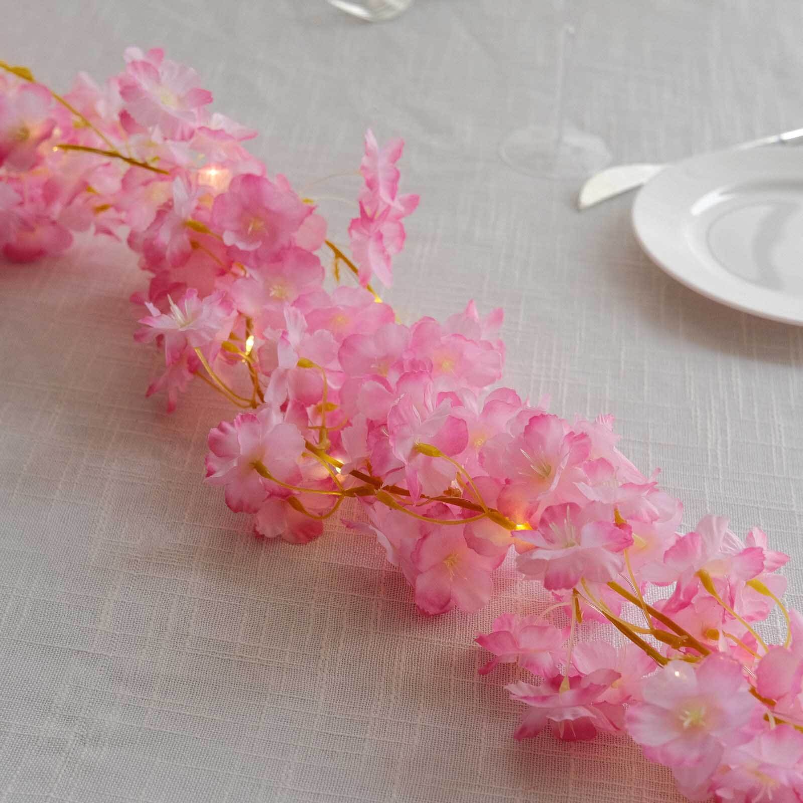 20 LED Garland Fairy String Lights Cherry Blossom Design Pink Warm White - Battery Operated Party Décor 6ft