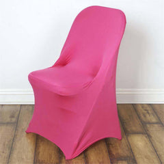 Stretch Spandex Chair Cover Fuchsia for Folding Chairs - Reusable & Wrinkle-Resistant 160GSM Fitted Slipcover