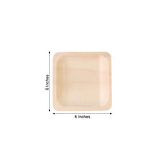 25 Pack 6" Square Eco Friendly Birchwood Wooden Dessert, Appetizer Plates