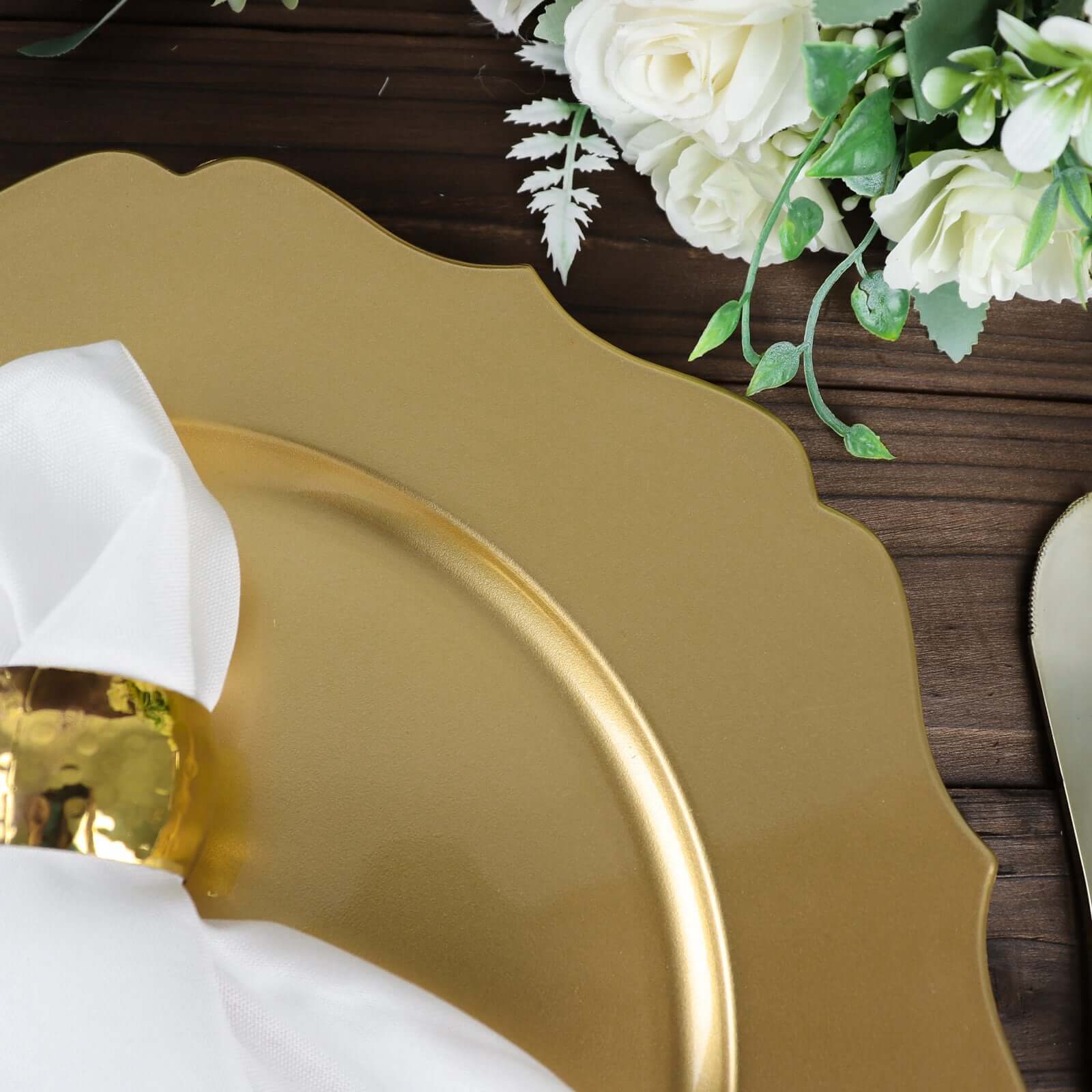 6 Pack 13" Metallic Gold Acrylic Charger Plates Scalloped Rim, Gold Plastic Charger Plates