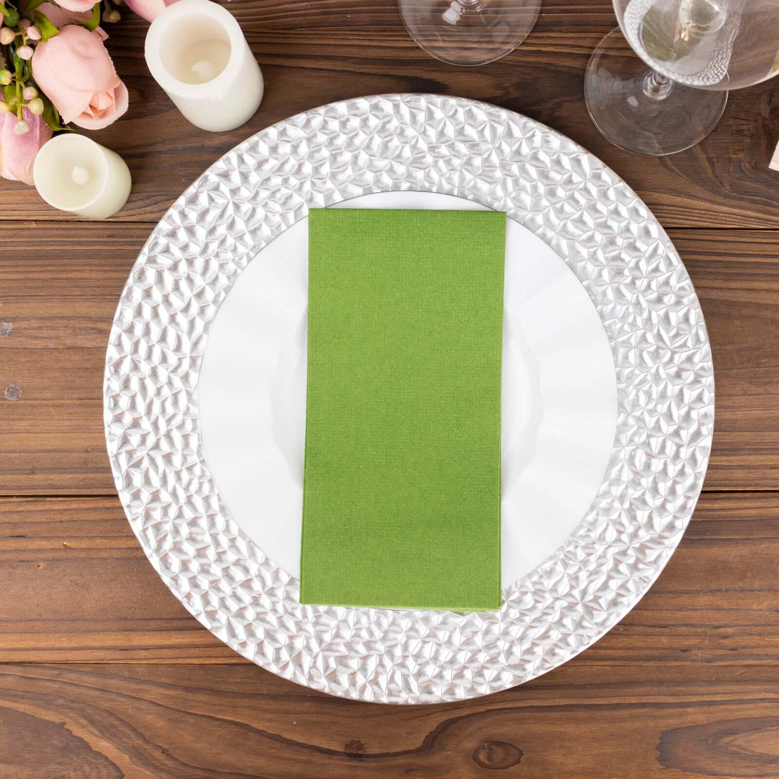 20-Pack Paper Linen-Like Napkins Olive Green - Disposable Hygienic Airlaid Guest Towels 8.5"x4"
