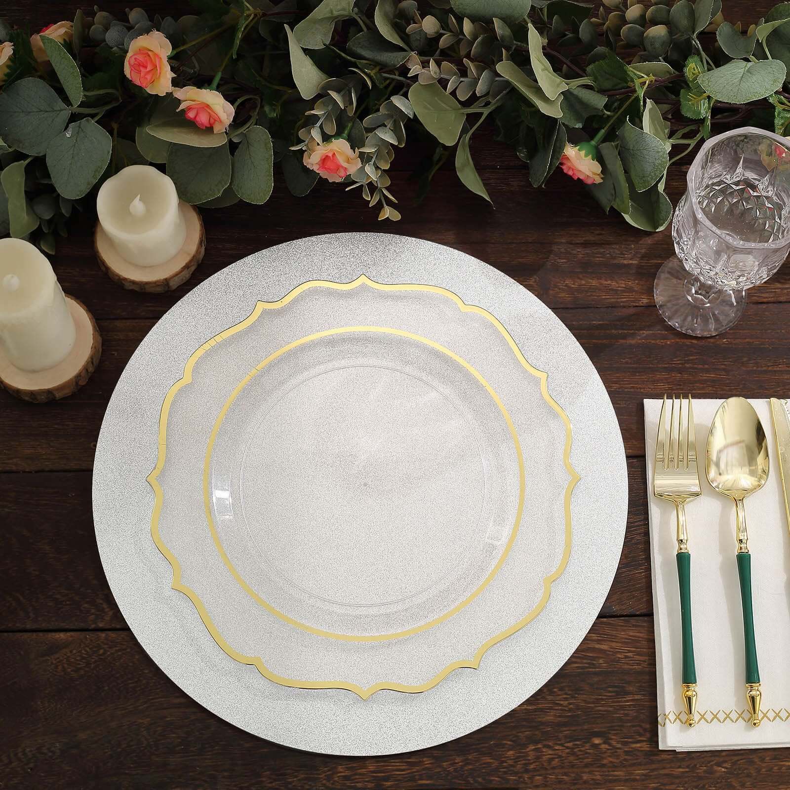 20-Pack Disposable Table Placemats in Silver Glitter - 210GSM Paper Placemats for Classy Events 13"