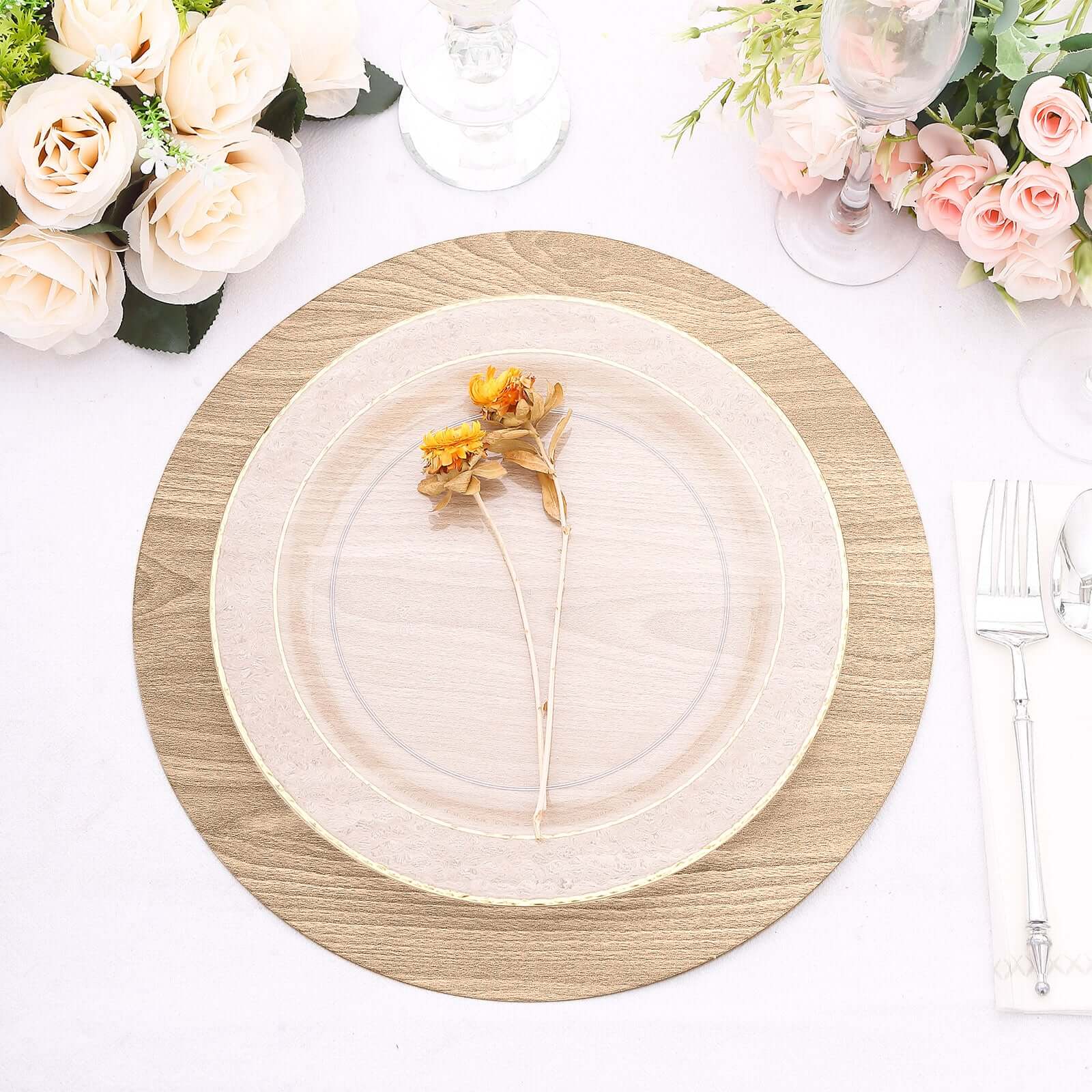 6-Pack Disposable Table Placemats in Natural with Walnut Wood Design - Cardboard Placemats for Rustic & Farmhouse Themes 13"