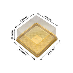 50 Pack Clear Gold Square Mini Plastic Cupcake Party Favor Boxes, Muffin Dessert Containers - 4"x4"x2.5"