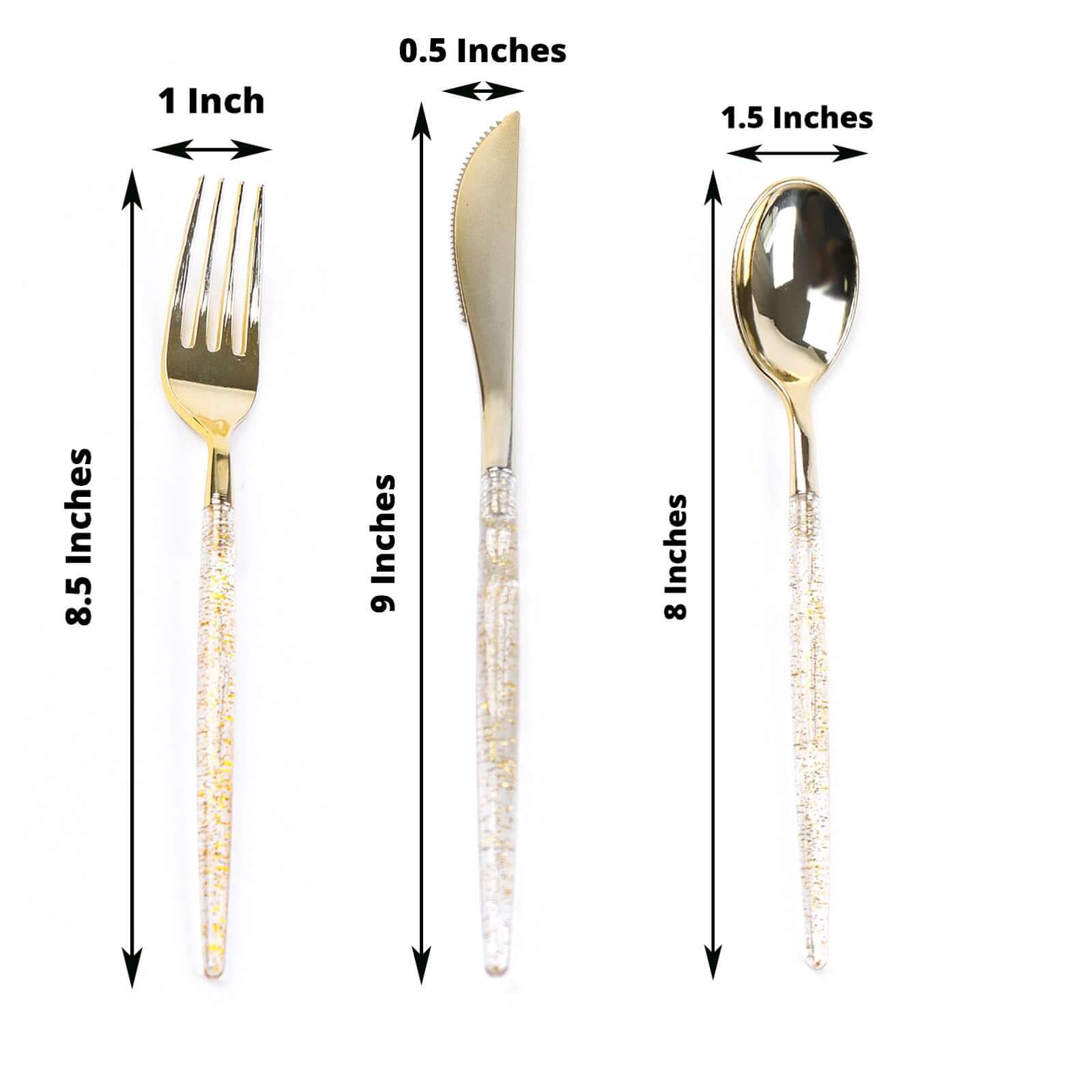 24-Pack Plastic Cutlery Set Metallic Gold with Gold Glitter - Stylish Disposable Silverware-Pack 8"