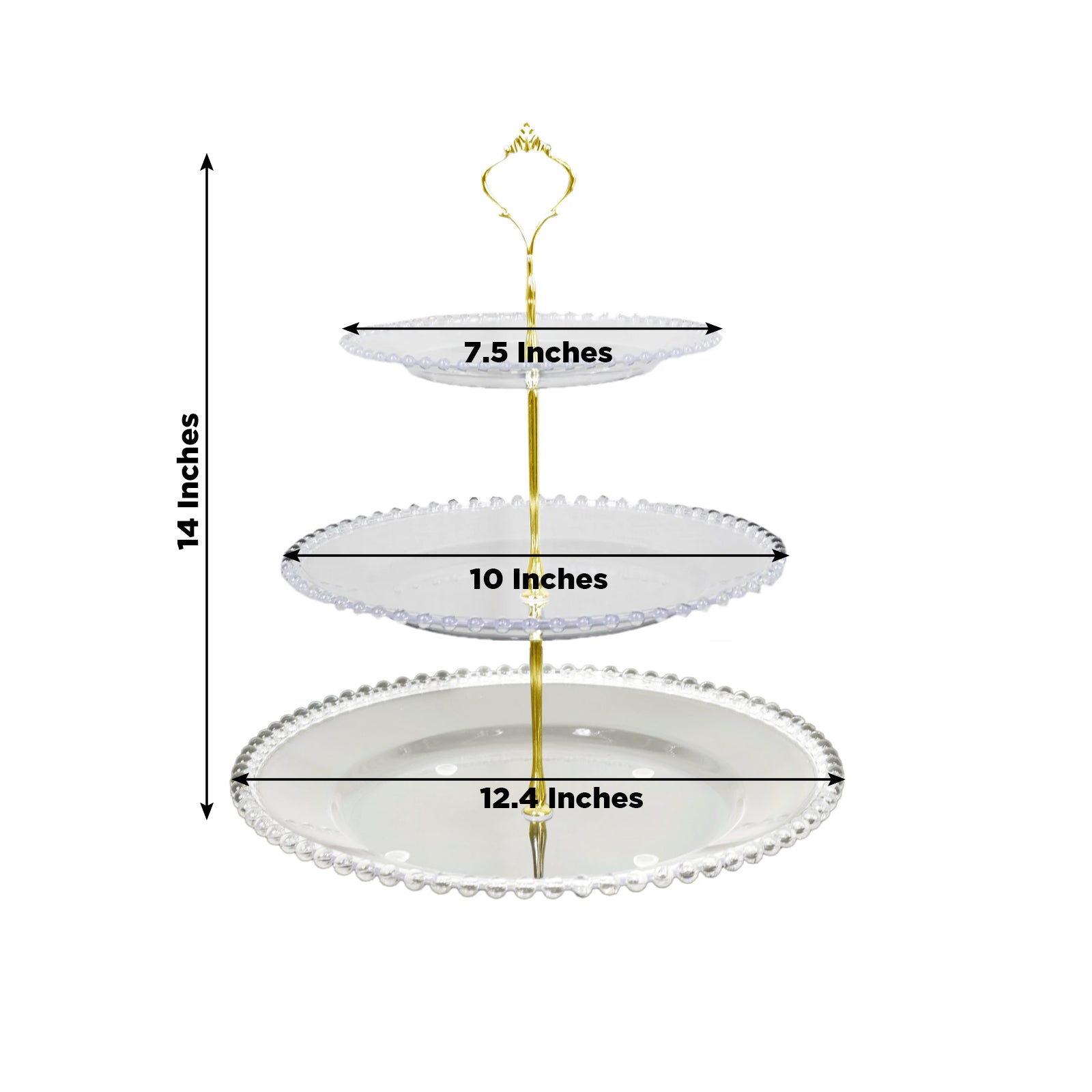 14" Clear 3-Tier Plastic Dessert Display Stand With Beaded Rim, Round Cupcake Tower Tea Party Serving Platter With Top Handle