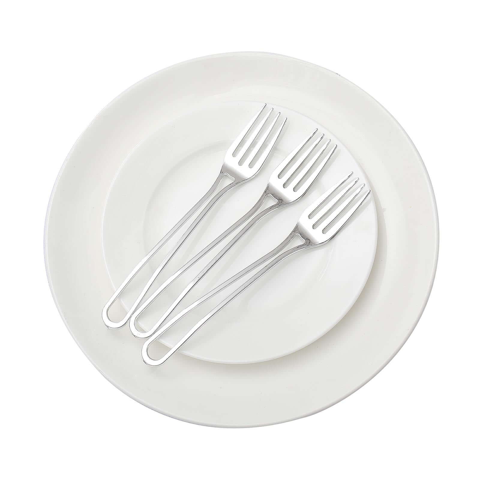 24-Pack Plastic Forks with Modern Hollow Handle Design Silver - Stylish Disposable Utensils 7"