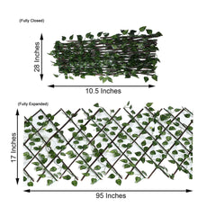 17"x95" Expandable Wooden Lattice Fence With Artificial Ivy Leaf Trellis Vines, Accordion Backdrop Fencing