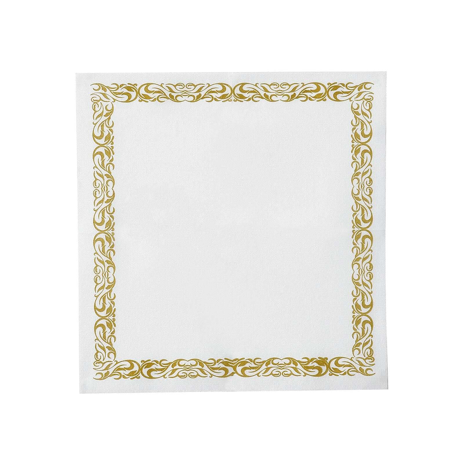 20 Pack Linen-Like Paper 5"x5" Napkins White with Gold Scroll Floral Design - Soft & Absorbent Airlaid Party Napkins