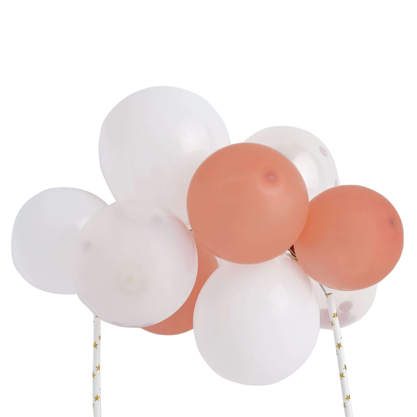 11 Pcs Balloon Cake Topper Clear, Rose Gold and White - Whimsical Clustered Mini Garland Cake Inserts DIY Party Decorations