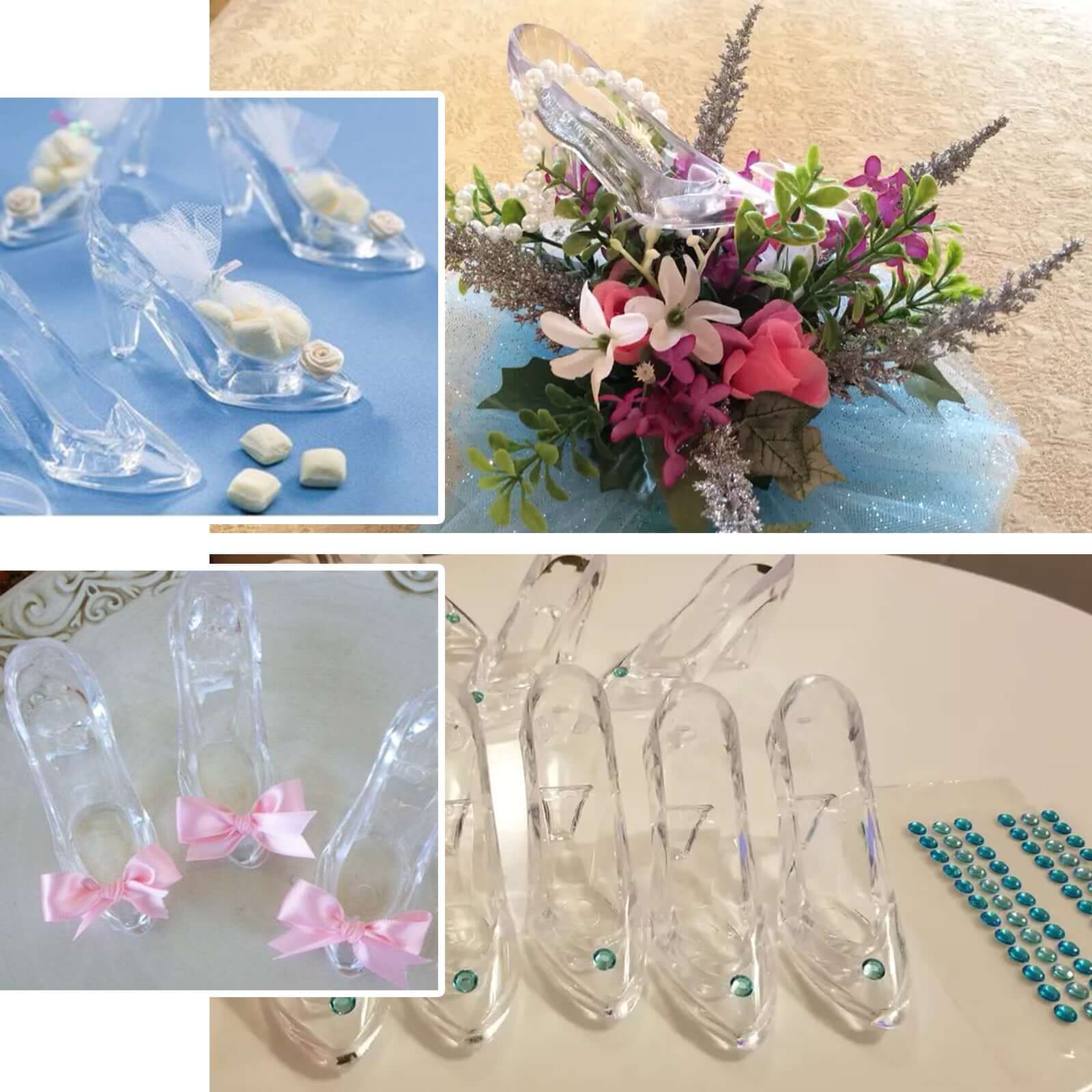 12 Pack 3" Clear Cinderella Princess Slippers Party Decor Gift Favor, Candy Container Treats Display