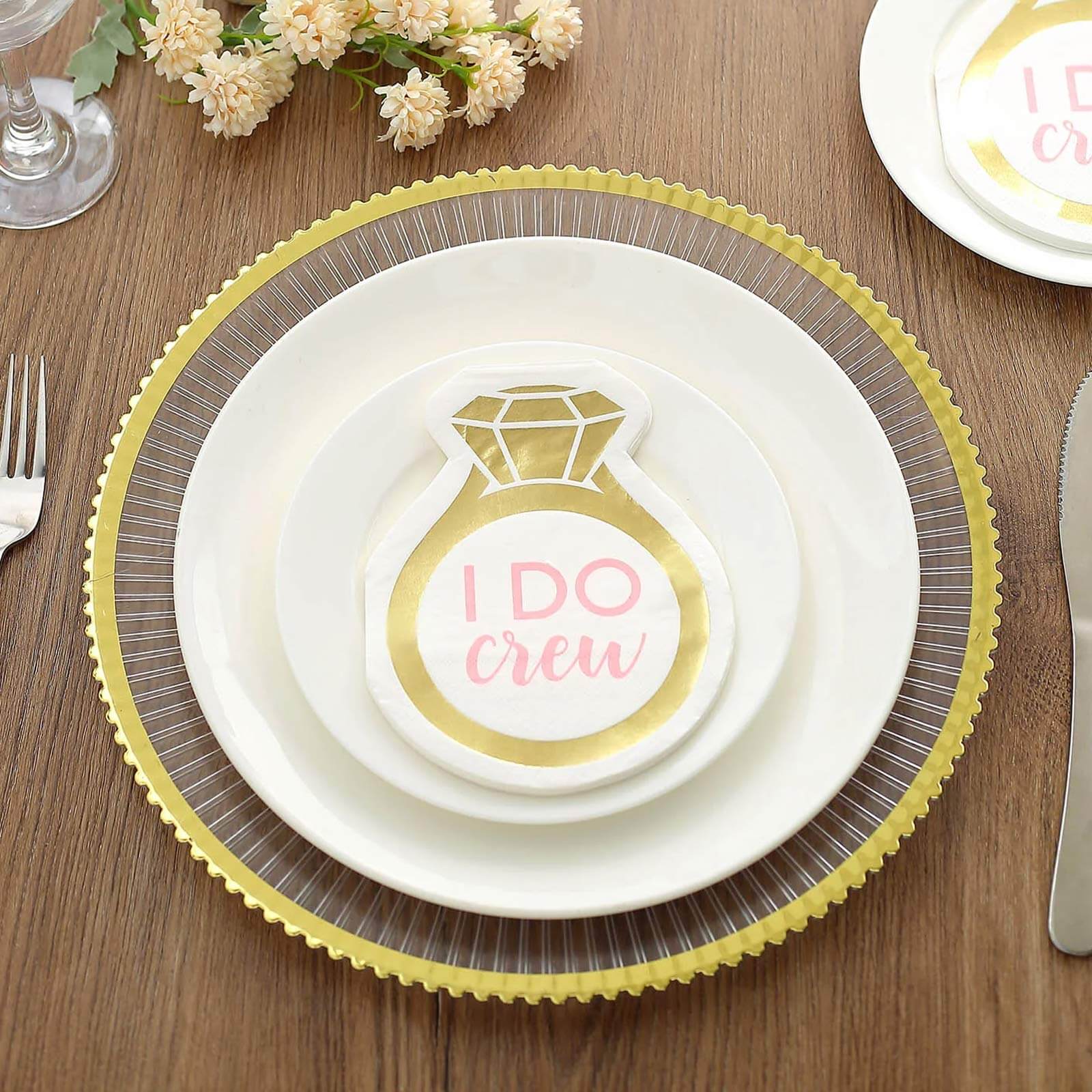 20-Pack Paper Cocktail Napkins with Ring Design - Unique Disposable Napkins for Engagements 12"x10"