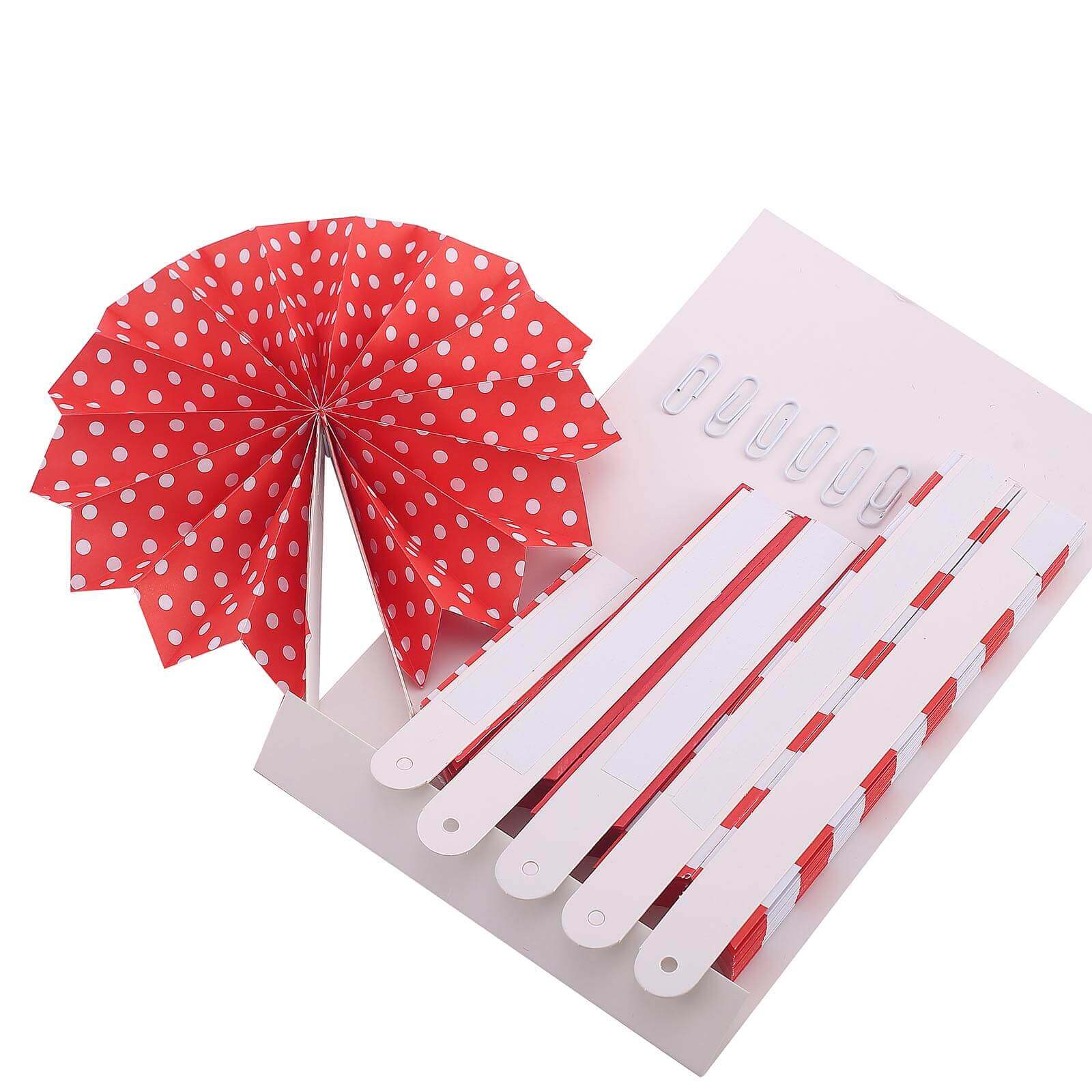 Set of 6 Red Hanging Paper Fan Decorations, Pinwheel Wall Backdrop Party Kit - 8", 12", 16"