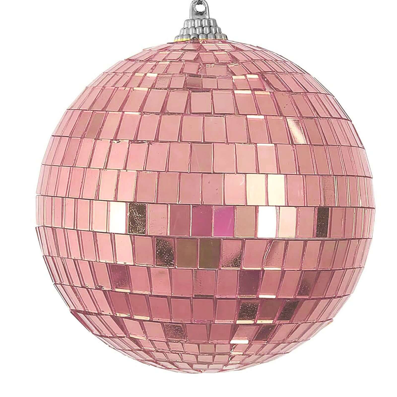 4 Pack 4" Rose Gold Foam Disco Mirror Ball With Hanging Strings, Holiday Christmas Ornaments