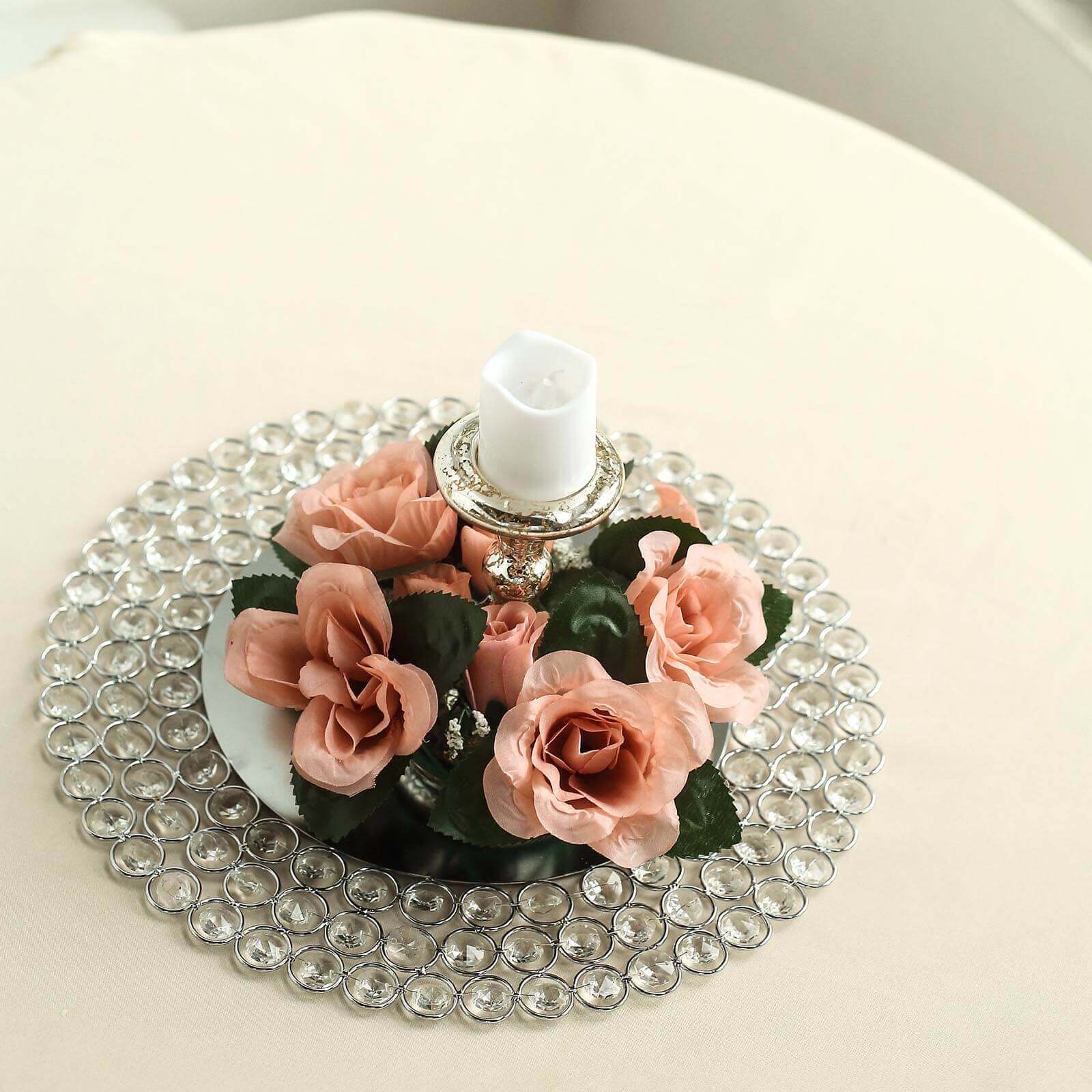 4 Pack 3" Dusty Rose Artificial Silk Rose Flower Candle Ring Wreaths