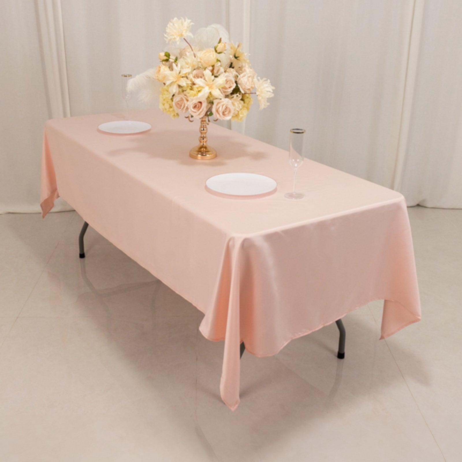 Lamour Satin 60"x102" Rectangle Tablecloth Blush - Durable & Silky Soft Feel Table Cover