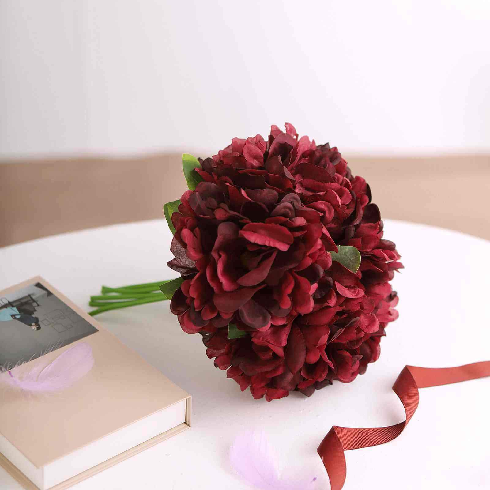 11" Burgundy Real Touch Artificial Silk Peonies Flower Bouquet