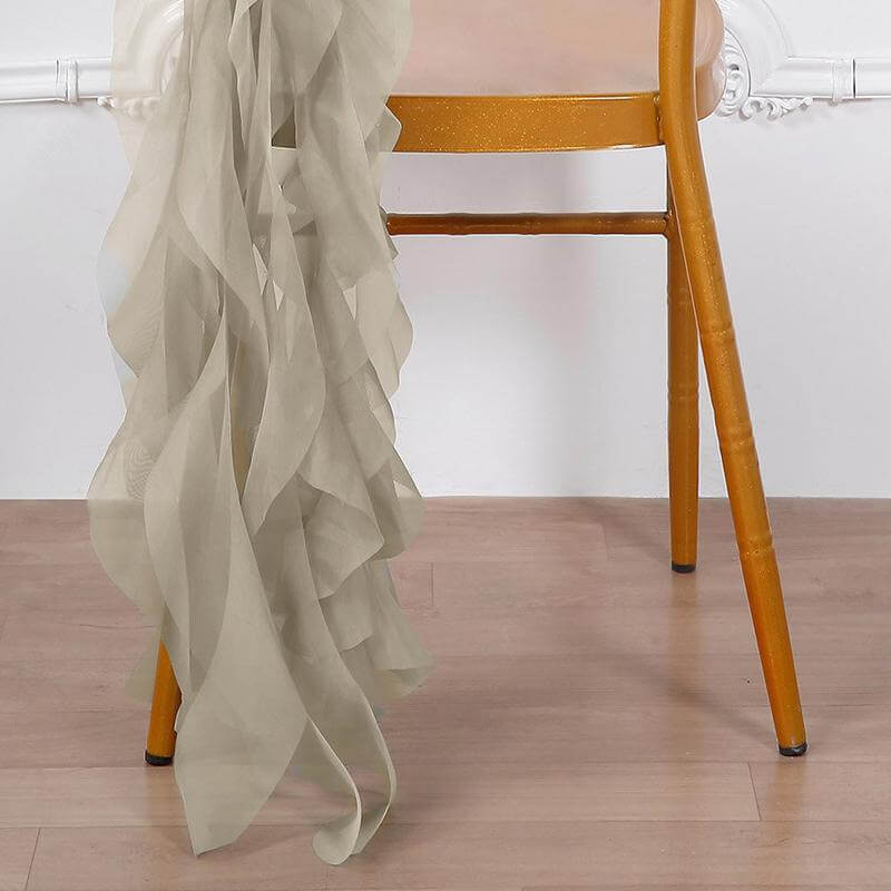 Chiffon Chair Sash with Curly Design Beige - Stylish Chair Decorations