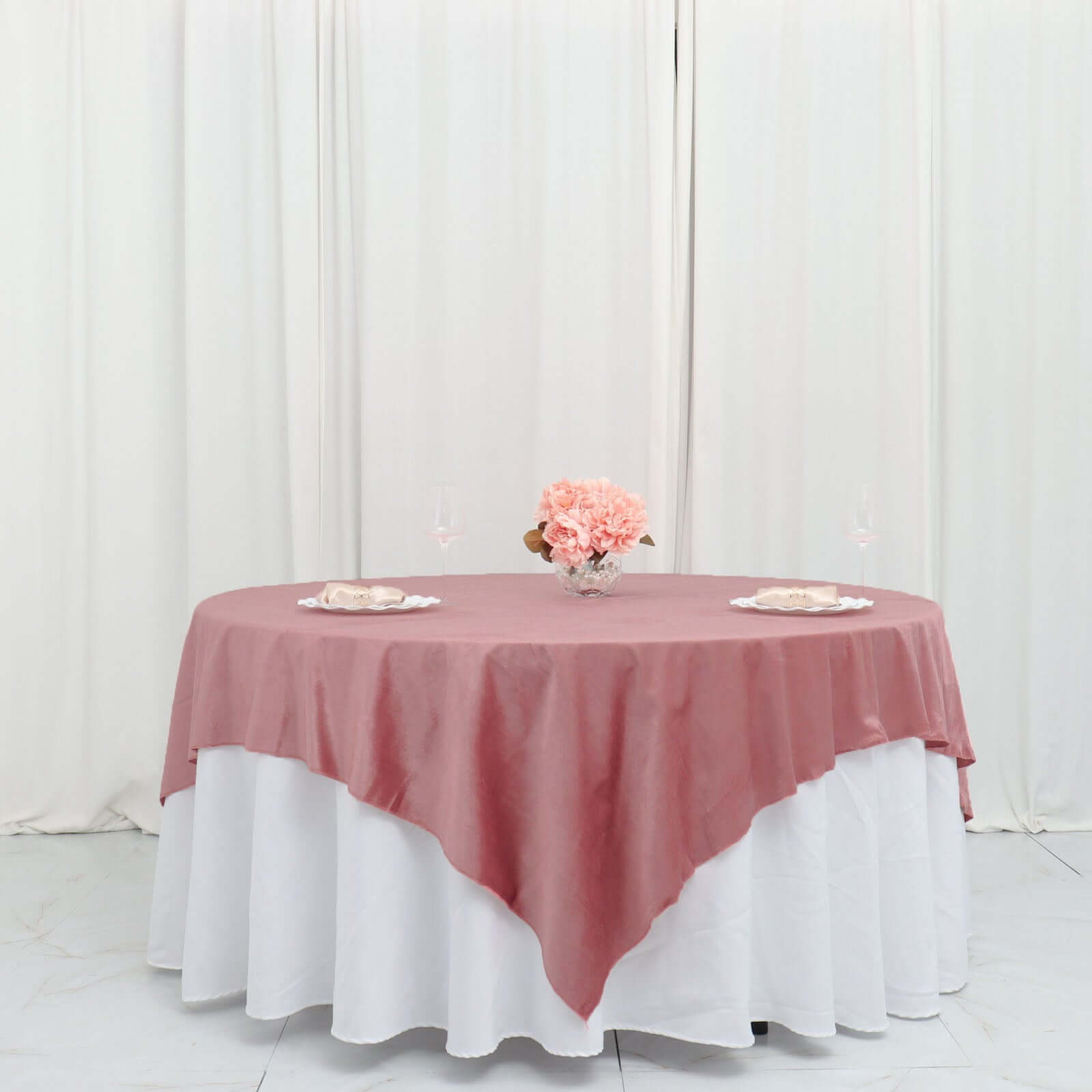 Velvet 72"x72" Table Overlay Square Tablecloth Dusty Rose - Premium Soft Finish Table Topper