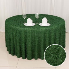 Polyester 120" Round Tablecloth Green with Shaggy Fringe Table Cover