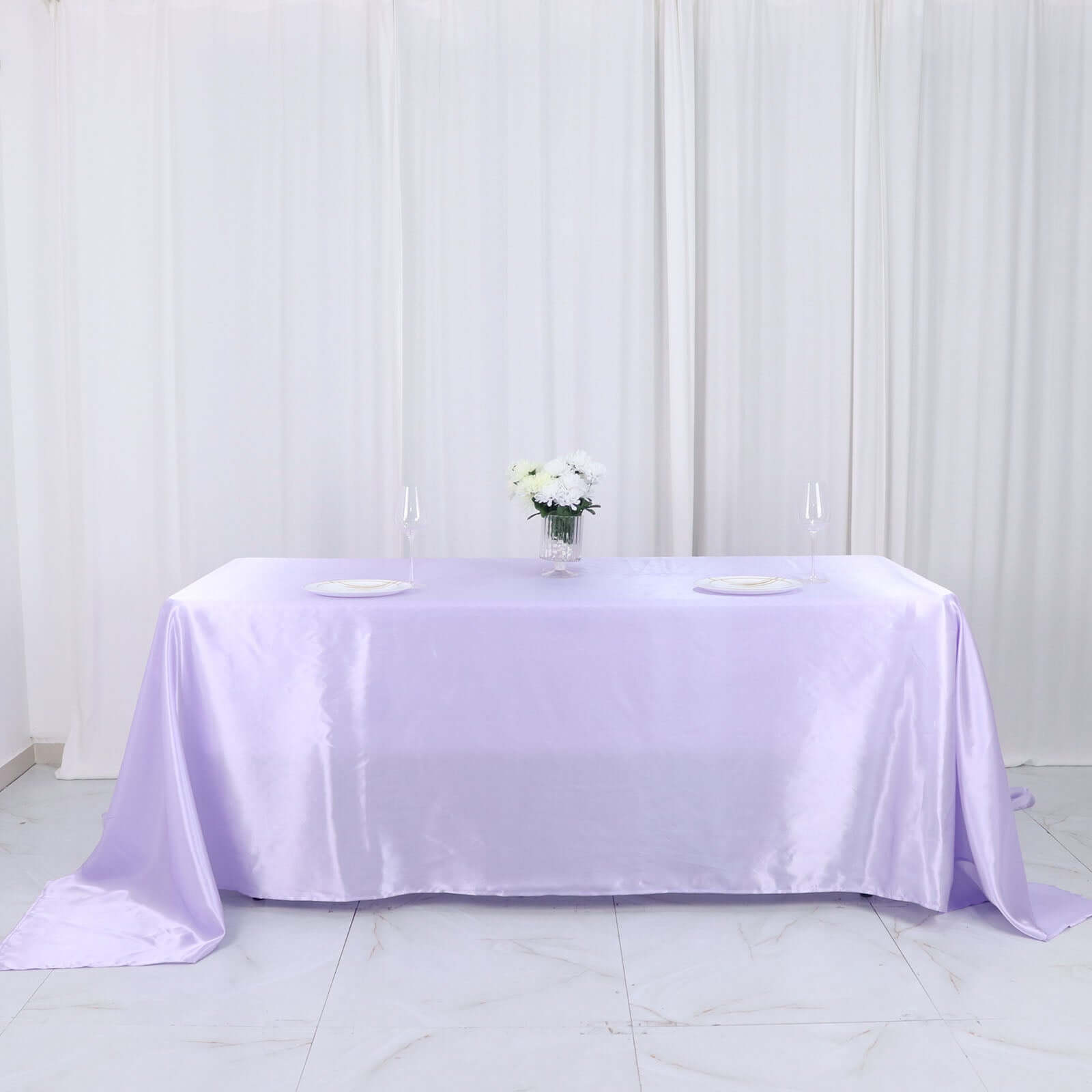 Satin Rectangular 90"x132" Tablecloth Lavender Lilac Satin - Seamless Table Cover