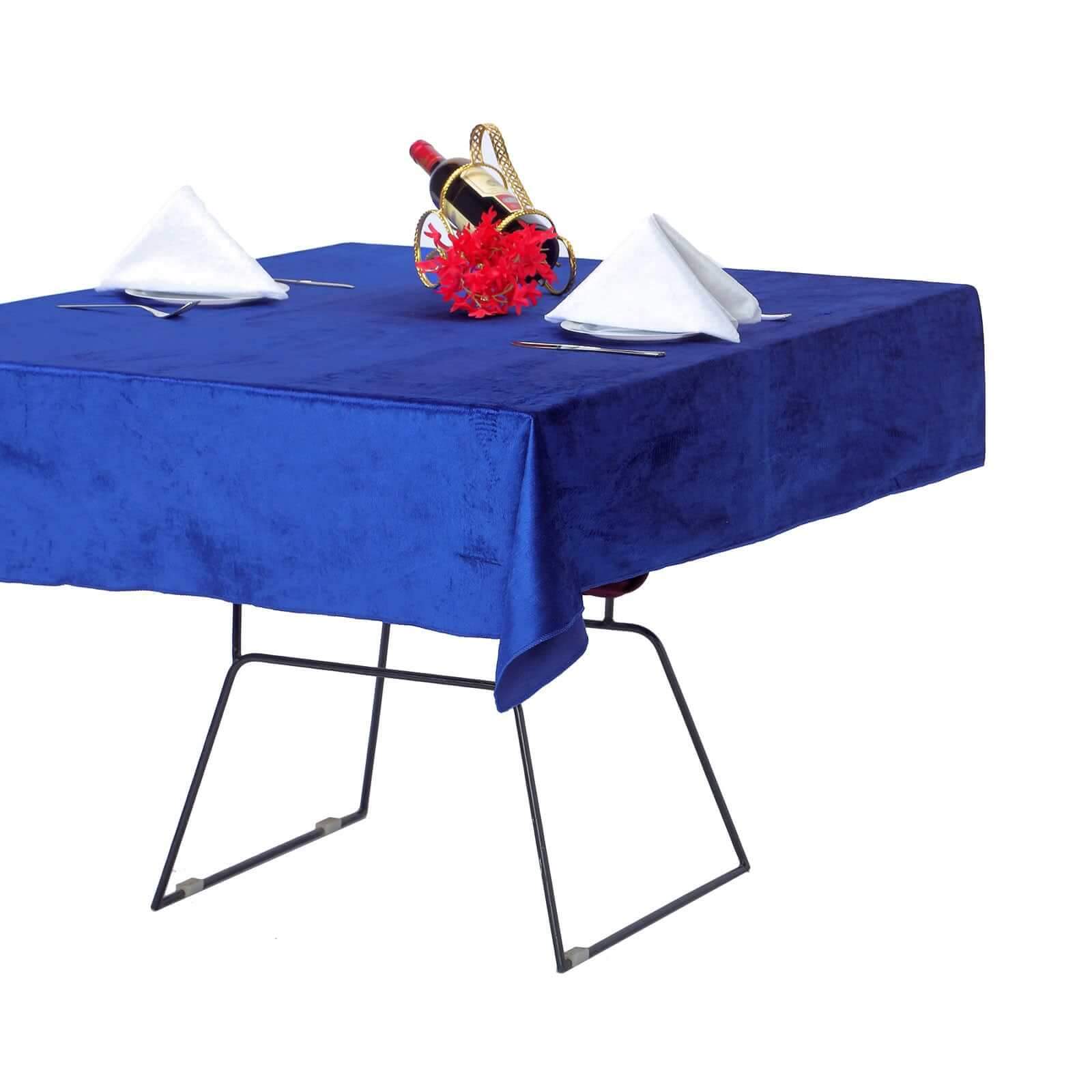 54"x54" Royal Blue Seamless Premium Velvet Square Tablecloth, Reusable Linen