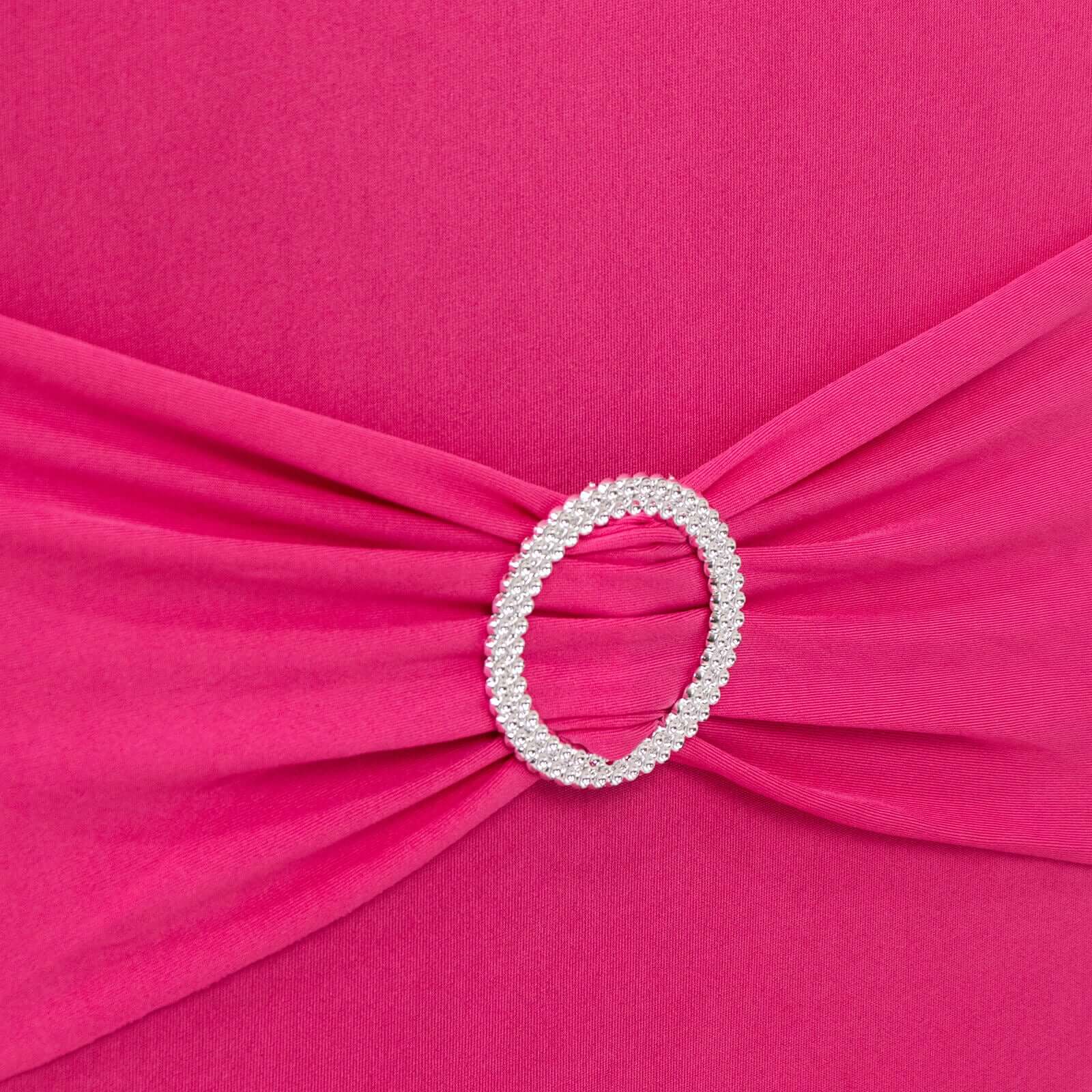 Spandex Chair Cover with Fuchsia Rhinestone Buckled Sash Band Blush - Stretch Fitted Slipcover