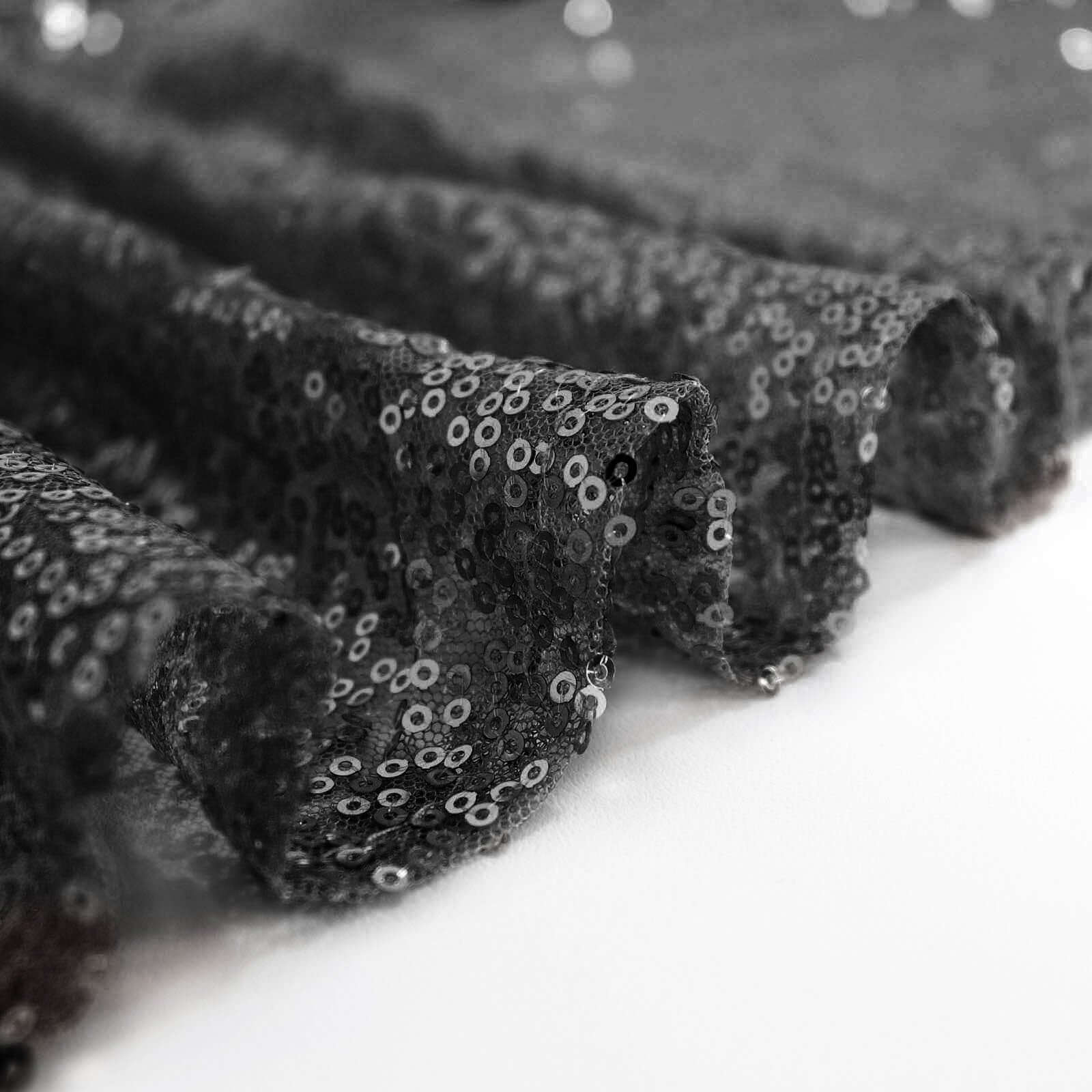 Sequin 120" Round Tablecloth Black - Seamless Glittering Table Cover