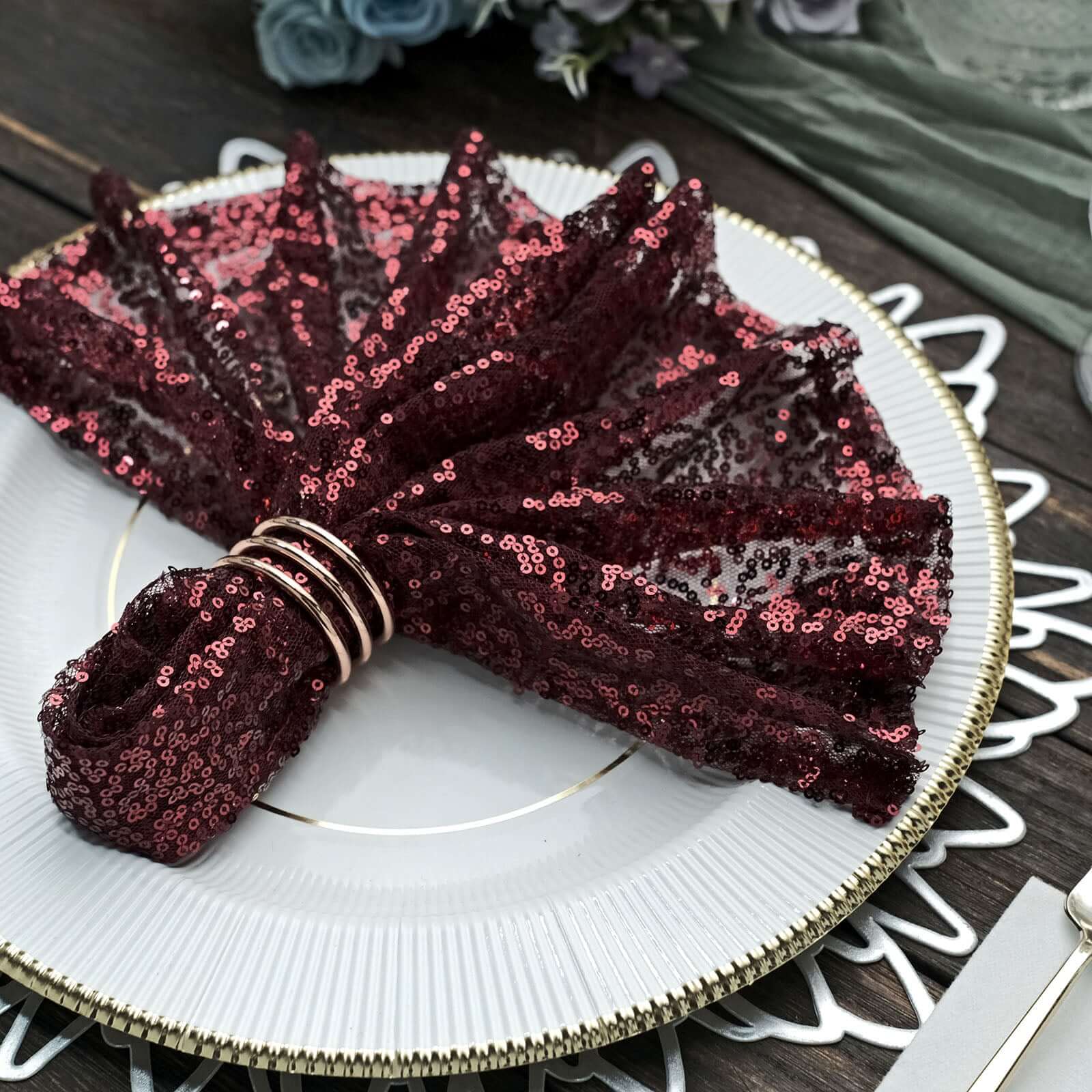 Sequin 20"x20" Napkin Burgundy - Shimmering Dinner Napkin