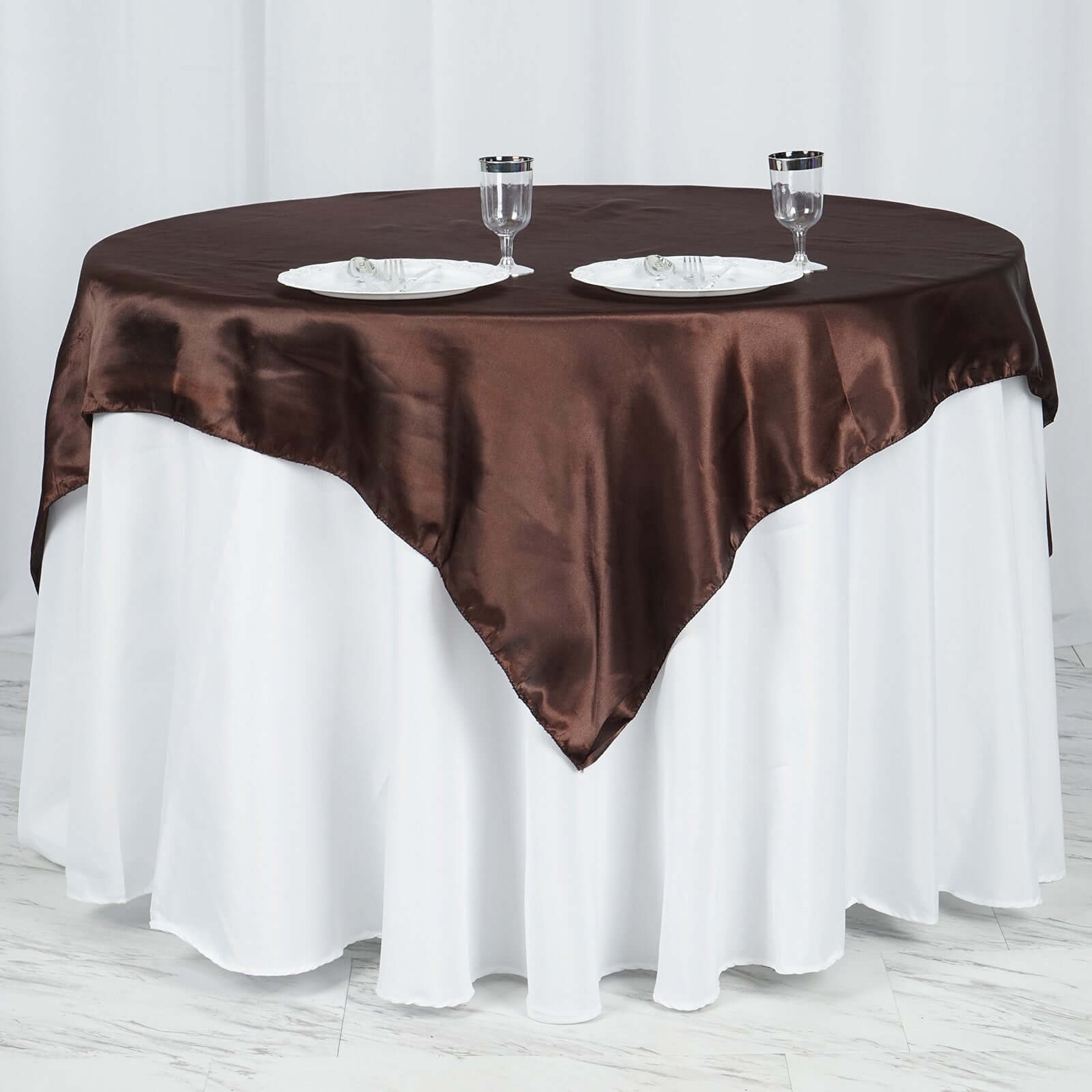 Satin 60"x60" Table Overlay Square Tablecloth Chocolate - Smooth Silky Touch Table Cover