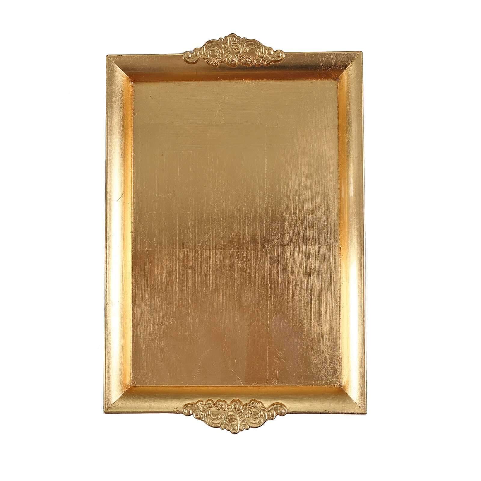 2-Pack Acrylic Rectangle Serving Trays 14"x10" in Gold with Embossed Handles, Sleek Decorative Dinner Party Food Platters