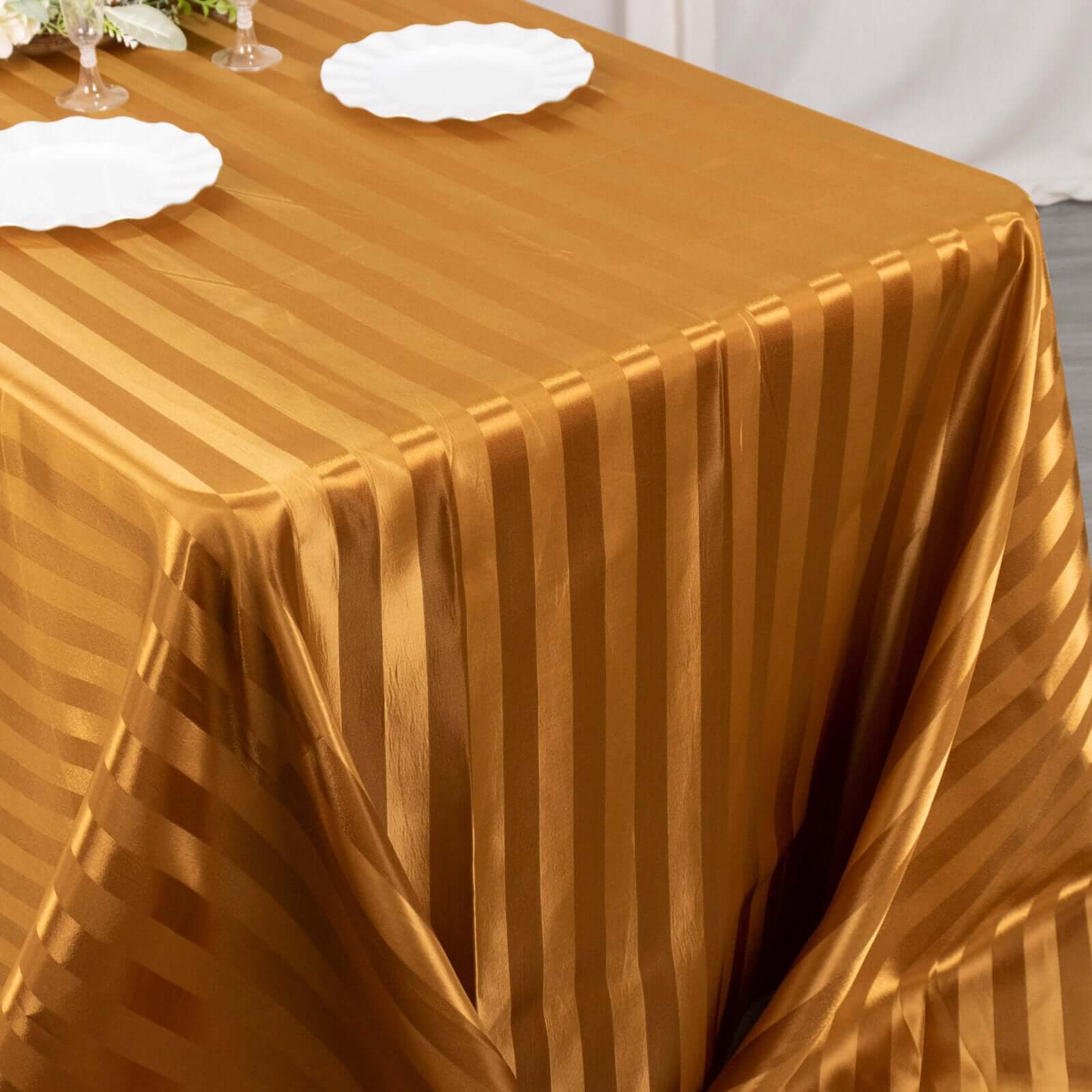 Satin Striped 90"x132" Rectangular Tablecloth Gold Satin Stripe - Seamless Silky Smooth Table Cover