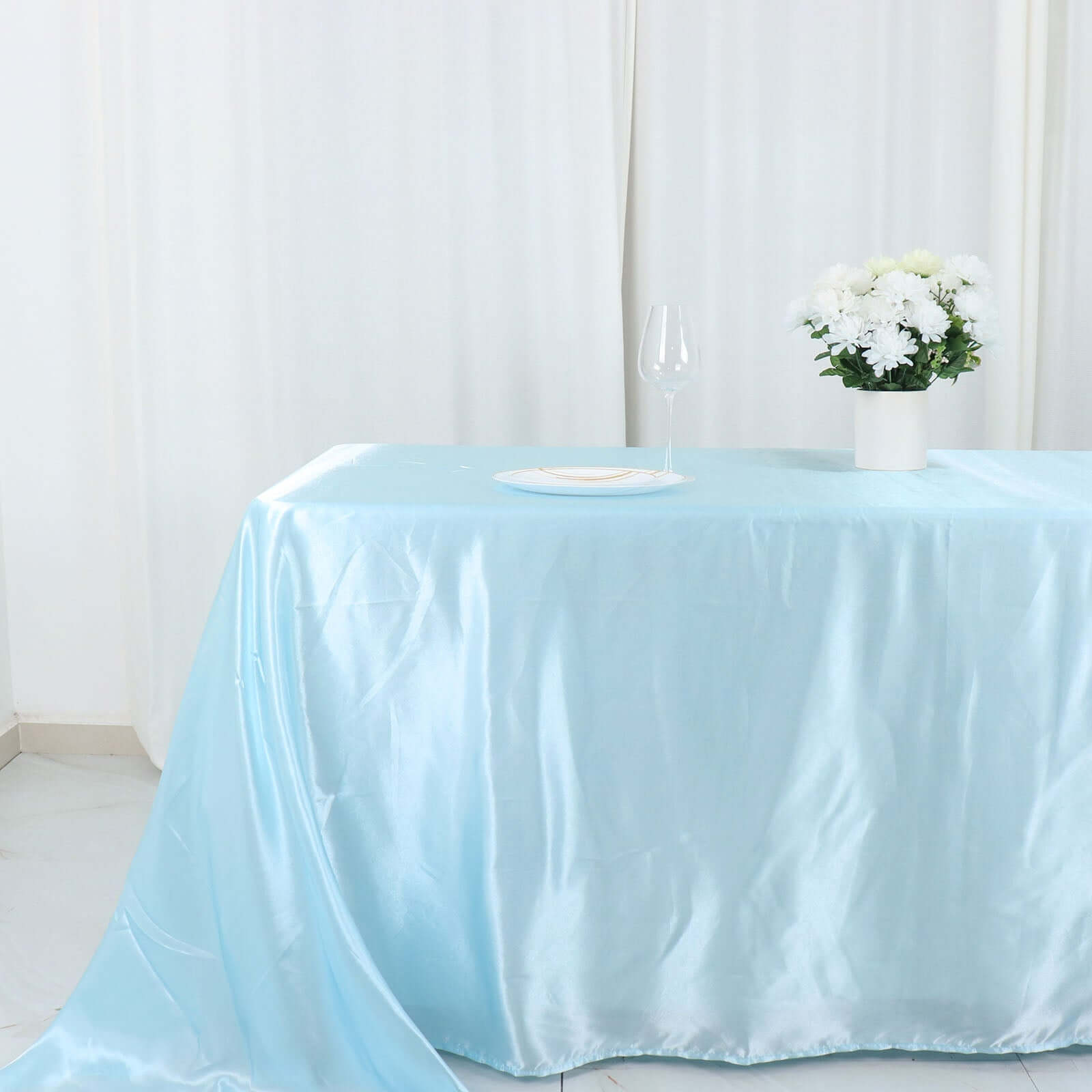 Satin Rectangular 90"x132" Tablecloth Light Blue Satin - Seamless Table Cover