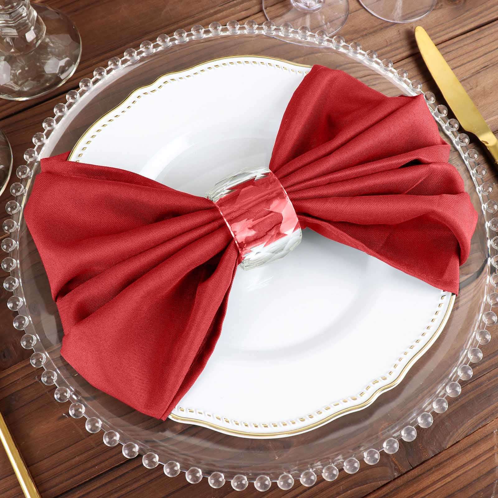5 Pack Polyester 20"x20" Napkins Red - Wrinkle Resistant & Easy Care Cloth Napkins