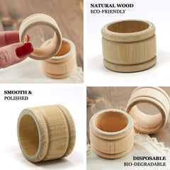 4 Pack Eco Friendly Natural Wooden Napkin Holder Rings, Disposable
