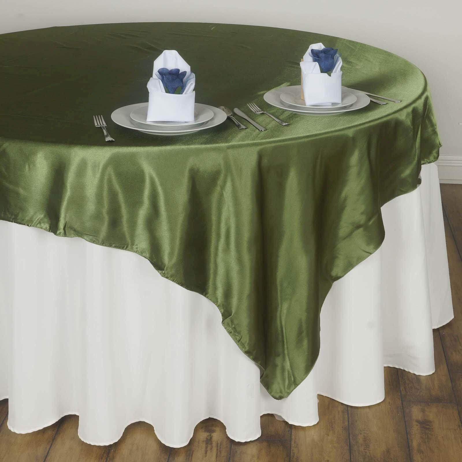 Satin 60"x60" Table Overlay Square Tablecloth Olive Green - Smooth Silky Touch Table Cover