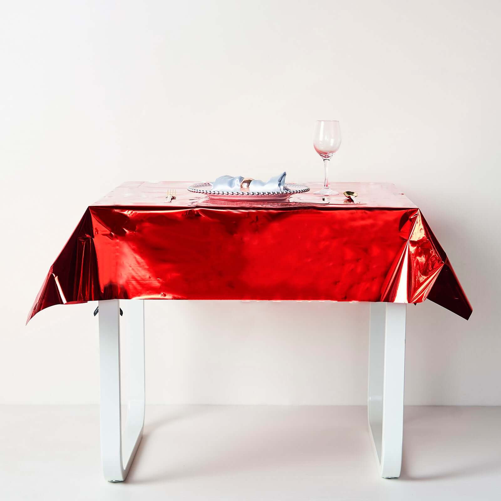 Metallic Foil Tablecloth Square Red - Stylish Disposable Party Cover 50"x50"