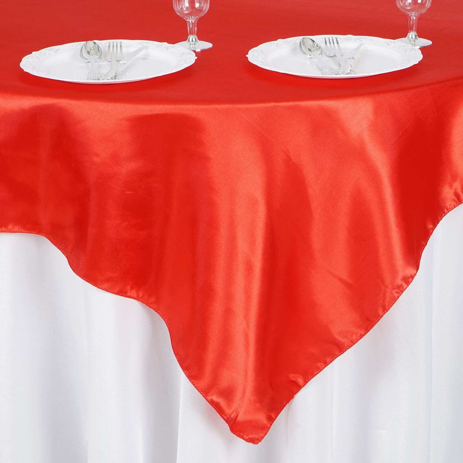Satin 60"x60" Table Overlay Square Tablecloth Red - Smooth Silky Touch Table Cover