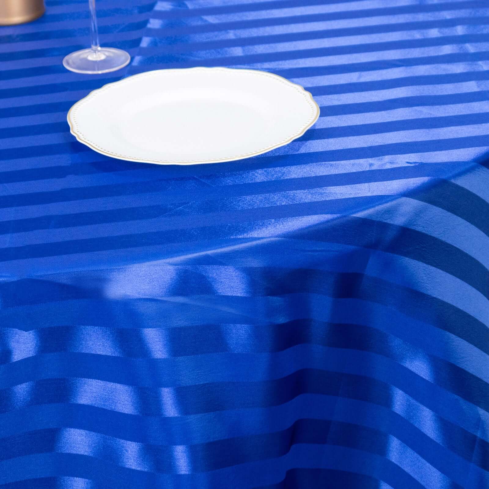 Satin Striped 120" Round Tablecloth Royal Blue Satin Stripe - Silky Smooth Seamless Table Cover