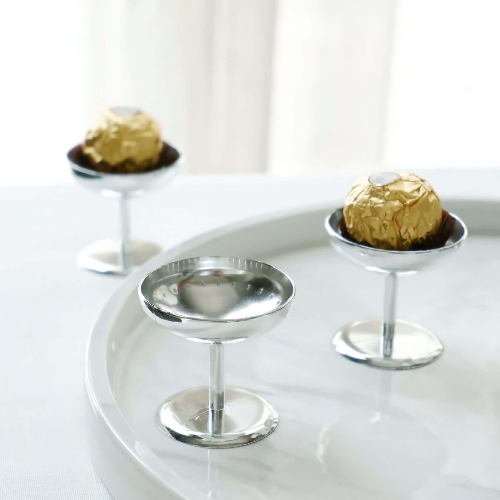 12-Pack Dessert Cup Candy Dishes Silver - Decorative Mini Pedestal Stands for Treats 2"