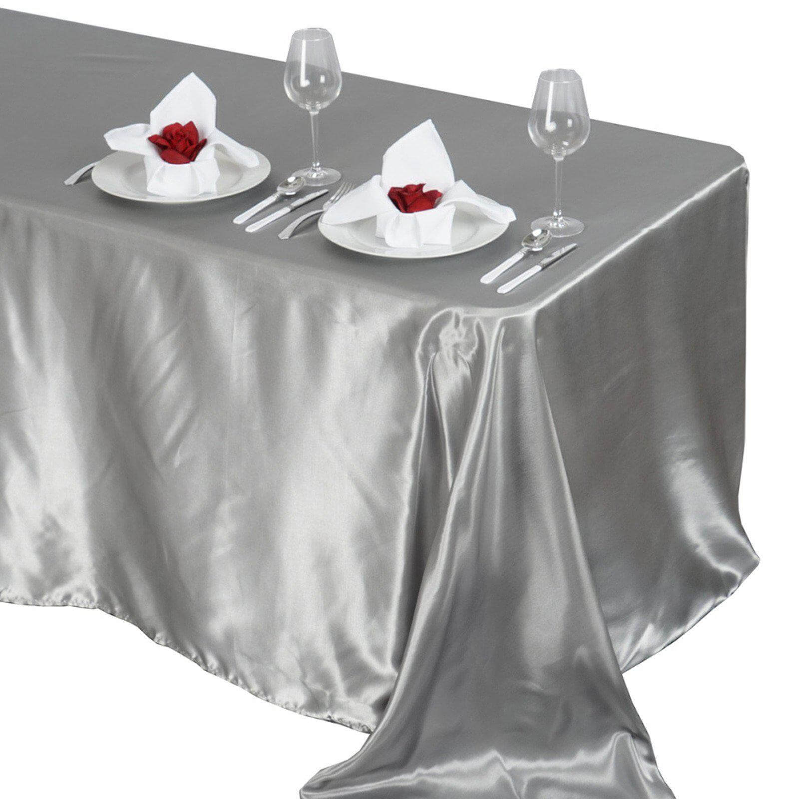 Satin Rectangular 90"x132" Tablecloth Silver Satin - Seamless Table Cover