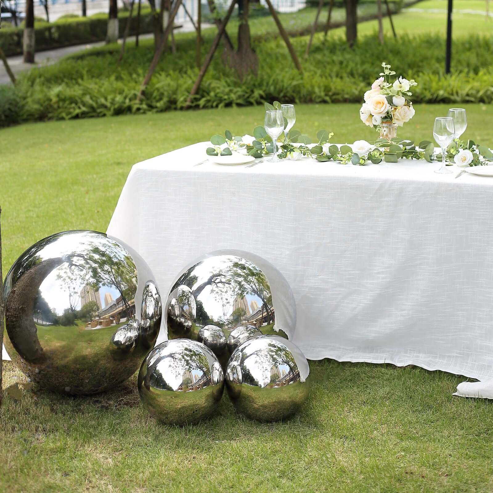 Gazing Globe Mirror Ball Reflective Hollow Stainless Steel Silver Sphere - Decorative Garden Accent Piece 20"