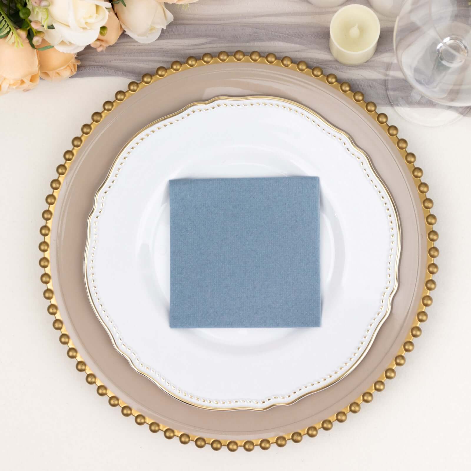 20-Pack Paper Linen-Like Cocktail Napkins Dusty Blue - Disposable 5"x5" Airlaid Soft Napkins